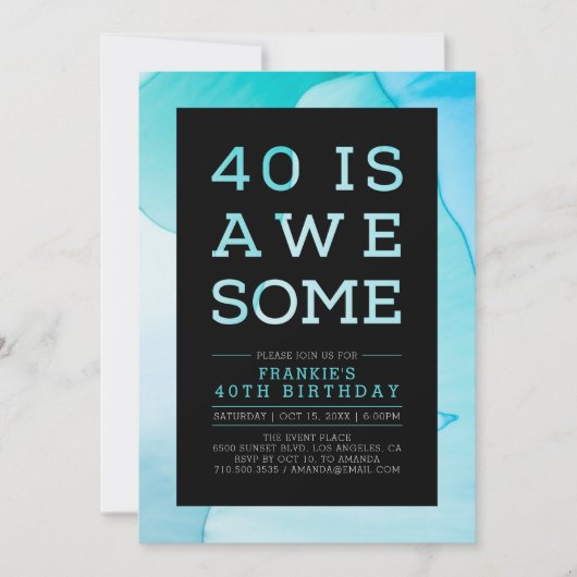 Ink Marble Moderne Typografie 40e Verjaardagsfeest Kaart (Voorkant)