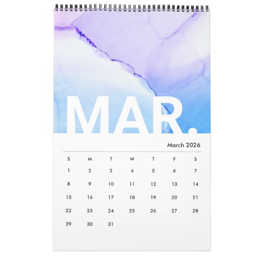 Ink Marble Texture Moderne Maandelijkse kalender (Mar 2026)