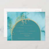INK Oceaan Turquoise Goud Trouw RSVP Briefkaart (Voorkant / Achterkant)