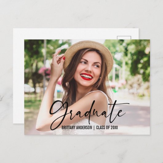 Ink Pen Calligrafie Script Afstuderen Aankondiging Briefkaart (Voorkant / Achterkant)