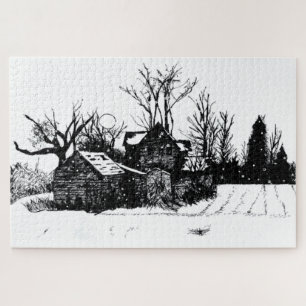 Ink Pen Winter Scene moeilijk 1014 stuk Puzzle Legpuzzel