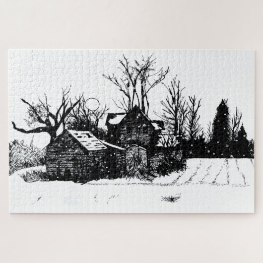 Ink Pen Winter Scene moeilijk 1014 stuk Puzzle Legpuzzel (Horizontaal)