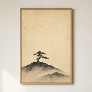 Ink Pine op de bergkam Aquarel Poster