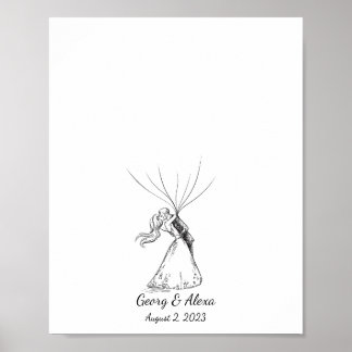 Ink Schets Bruiloft Paar Vingerafdruk Gastenboek Poster