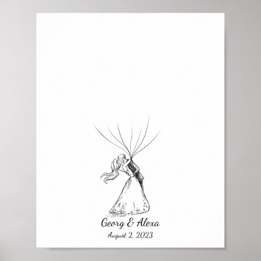 Ink Schets Bruiloft Paar Vingerafdruk Gastenboek Poster (Voorkant)