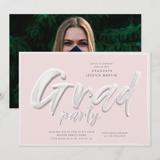 Ink script afstuderen foto party uitnodiging (Voorkant / Achterkant)