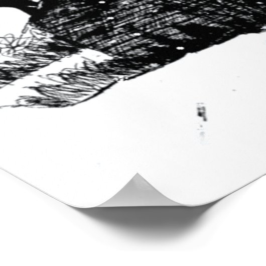 Ink Sketch Old Boerderij Winter Scene Poster (Hoek)