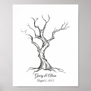 Ink Sketch Tree Bruiloft Vingerafdruk Gastenboek Poster