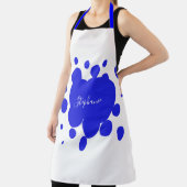 Ink Splash Blue Pattern White - monogram naam Schort (Insitu)