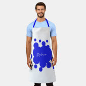 Ink Splash Blue Pattern White - monogram naam Schort (Gedragen)