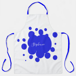 Ink Splash Blue Pattern White - monogram naam Schort