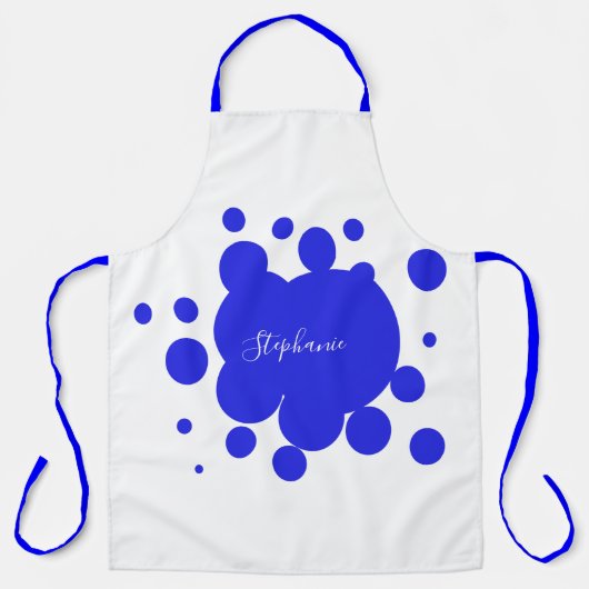 Ink Splash Blue Pattern White - monogram naam Schort (Voorkant)