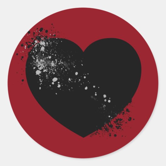 Ink Splashed Black Heart. Ronde Sticker (Voorkant)
