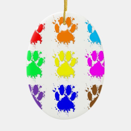 Ink Splatter Dog Paw Patroon Keramisch Ornament (Voorkant)