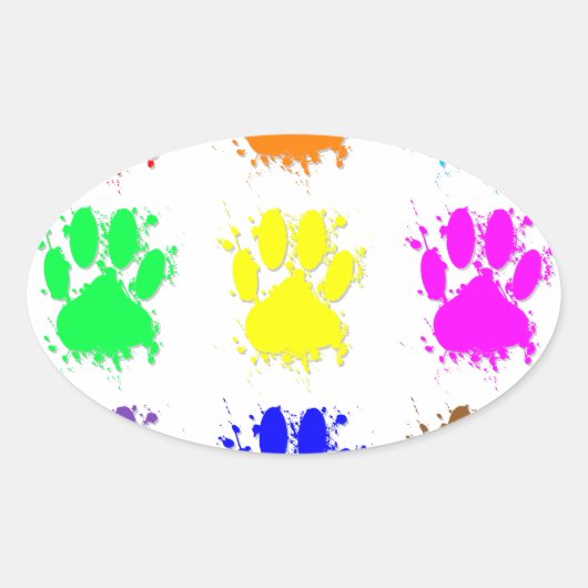 Ink Splatter Dog Paw Patroon Ovale Sticker (Voorkant)