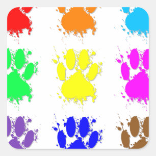 Ink Splatter Dog Paw Patroon Vierkante Sticker