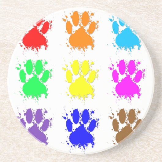 Ink Splatter Dog Paw Patroon Zandsteen Onderzetter (Voorkant)