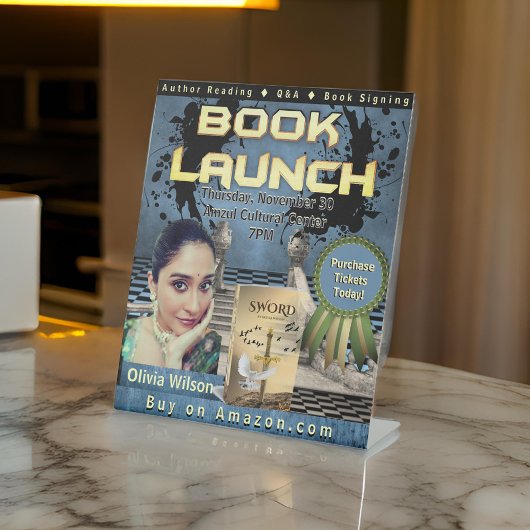 Ink Splatter Professional Book Launch Blue Reclamebord Met Voetstuk