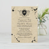 Ink Stain Monogram Crest Engagement Party Kaart (Staand voorkant)