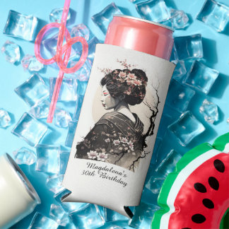 Ink Wash Art Japanese Geisha Birthday -  Seltzer Blikjeskoeler