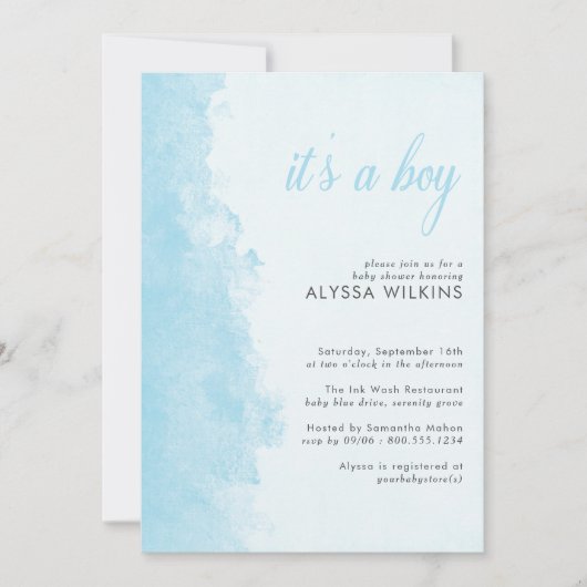 Ink Wash Waterverf textuur Het is een Boy Baby sho Kaart (Voorkant)
