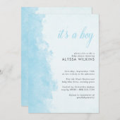 Ink Wash Waterverf textuur Het is een Boy Baby sho Kaart (Voorkant / Achterkant)