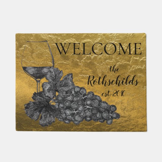Ink Wine Glass Graps Gold Background Deurmat (Voorkant)