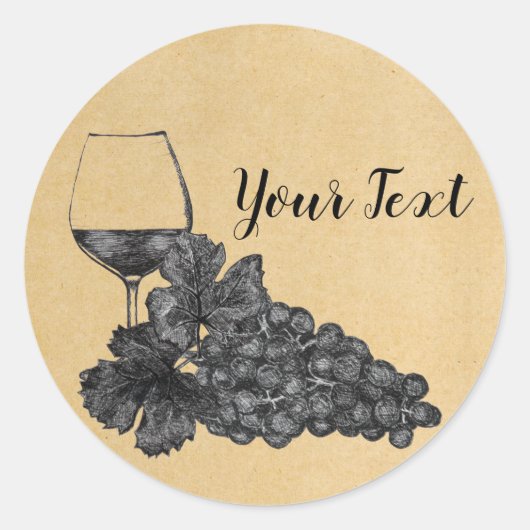 Ink Wine Glass Graps Old Paper Background Ronde Sticker (Voorkant)