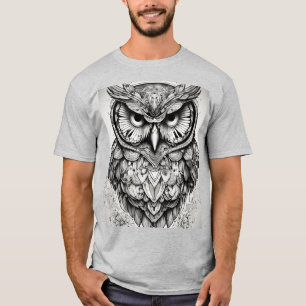 Ink & Wisdom: Zwarte & Witte Uil Tattoo T - shirts