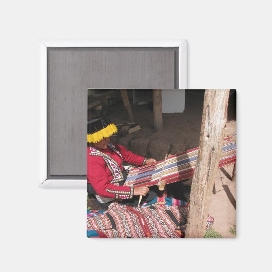 Ïnka Vrouw op Backstrap Loom Magneet (Voorkant / Achterkant)