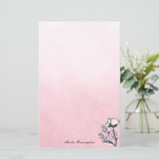 Inked Art Poppies op Roze Ombre (Staand voorkant)