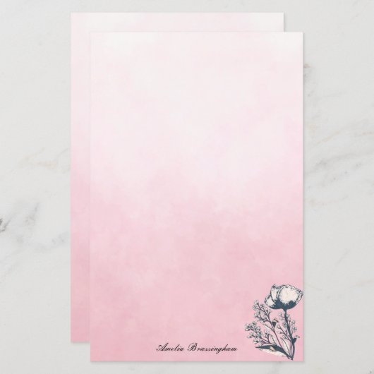 Inked Art Poppies op Roze Ombre (Voorkant / Achterkant)