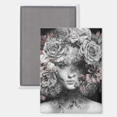 Inked Blooms: A Tapestry of Surrealism Magneet (Voorkant / Achterkant)
