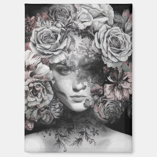 Inked Blooms: A Tapestry of Surrealism Magneet