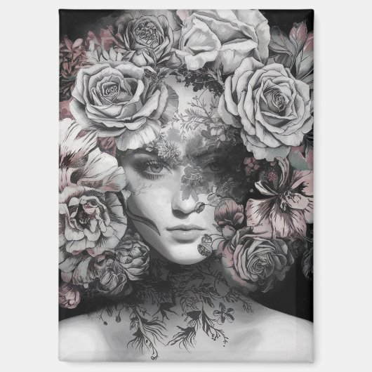 Inked Blooms: A Tapestry of Surrealism Magneet (Voorkant)