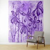 Inked Flowers Lila Sky Wandkleed (In situ)