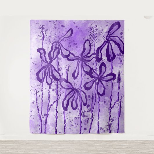 Inked Flowers Lila Sky Wandkleed (Voorkant)
