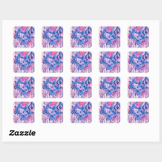 Inked Flowers Roze Sky Square Sticker (Vel)