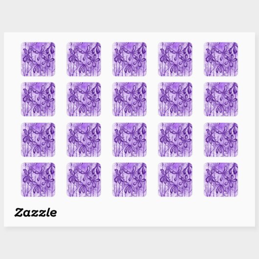 Inked Flowers Violet Sky Square Sticker (Vel)