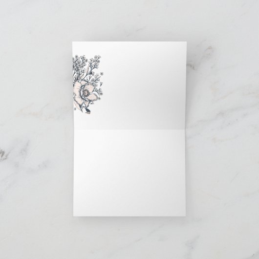 Inked Line Art Pink Ombre Poppies Bedankkaart (Binnen)