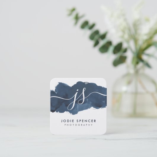 INKED LOGO elegant initiaal donkerblauwe inkt Vierkante Visitekaartje (Staand voorkant)