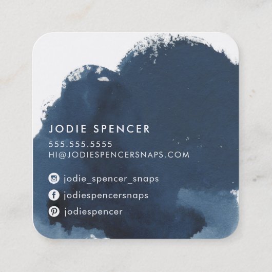 INKED LOGO elegant initiaal donkerblauwe inkt Vierkante Visitekaartje (Achterkant)