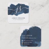 INKED LOGO elegant initiaal donkerblauwe inkt Vierkante Visitekaartje (Voorkant / Achterkant)