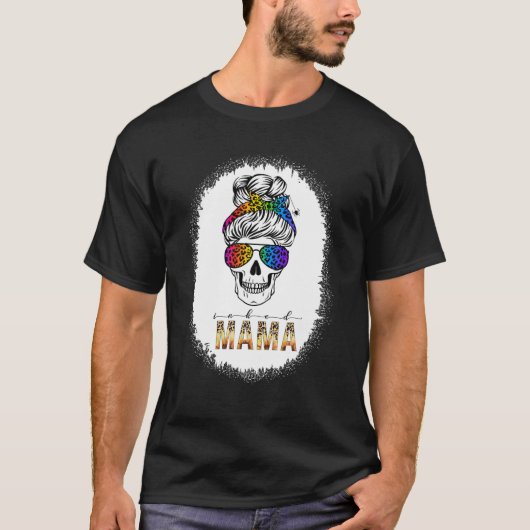 Inked Mama Rainbow Leopard Print Messine Bun Skull T-shirt (Voorkant)