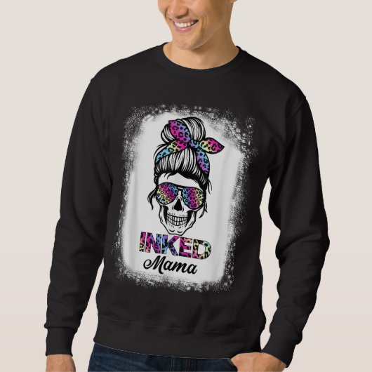 Inked Mama Rainbow Leopard Print Messine Bun Skull Trui (Voorkant)
