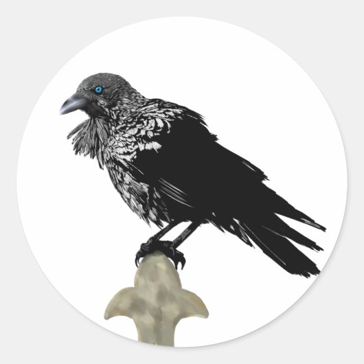 Inked Raven Ronde Sticker (Voorkant)
