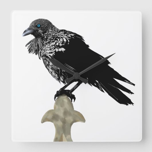Inked Raven Vierkante Klok (Voorkant)