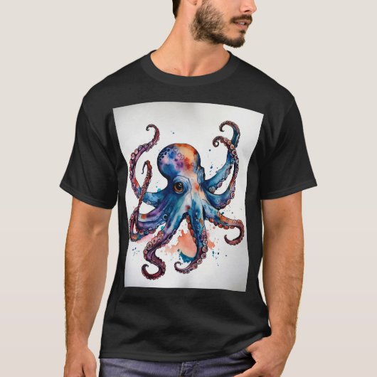 Inked Waves: Tattoos Waterverf Octopus T-shirt Des (Voorkant)