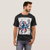 Inked Waves: Tattoos Waterverf Octopus T-shirt Des (Voorkant volledig)
