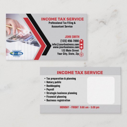 Inkomstenbelasting Visitekaartjes (Voorkant / Achterkant)